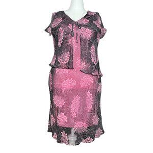 Vintage Y2K Black Pink Floral Midi Dress & Shawl. Petite L/XL. Fairy Whimsigoth